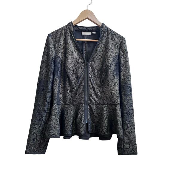 Hinge Overlay Lace Full Zip Peplum Blazer Jacket Small Goth Dark Romance - Picture 4 of 13